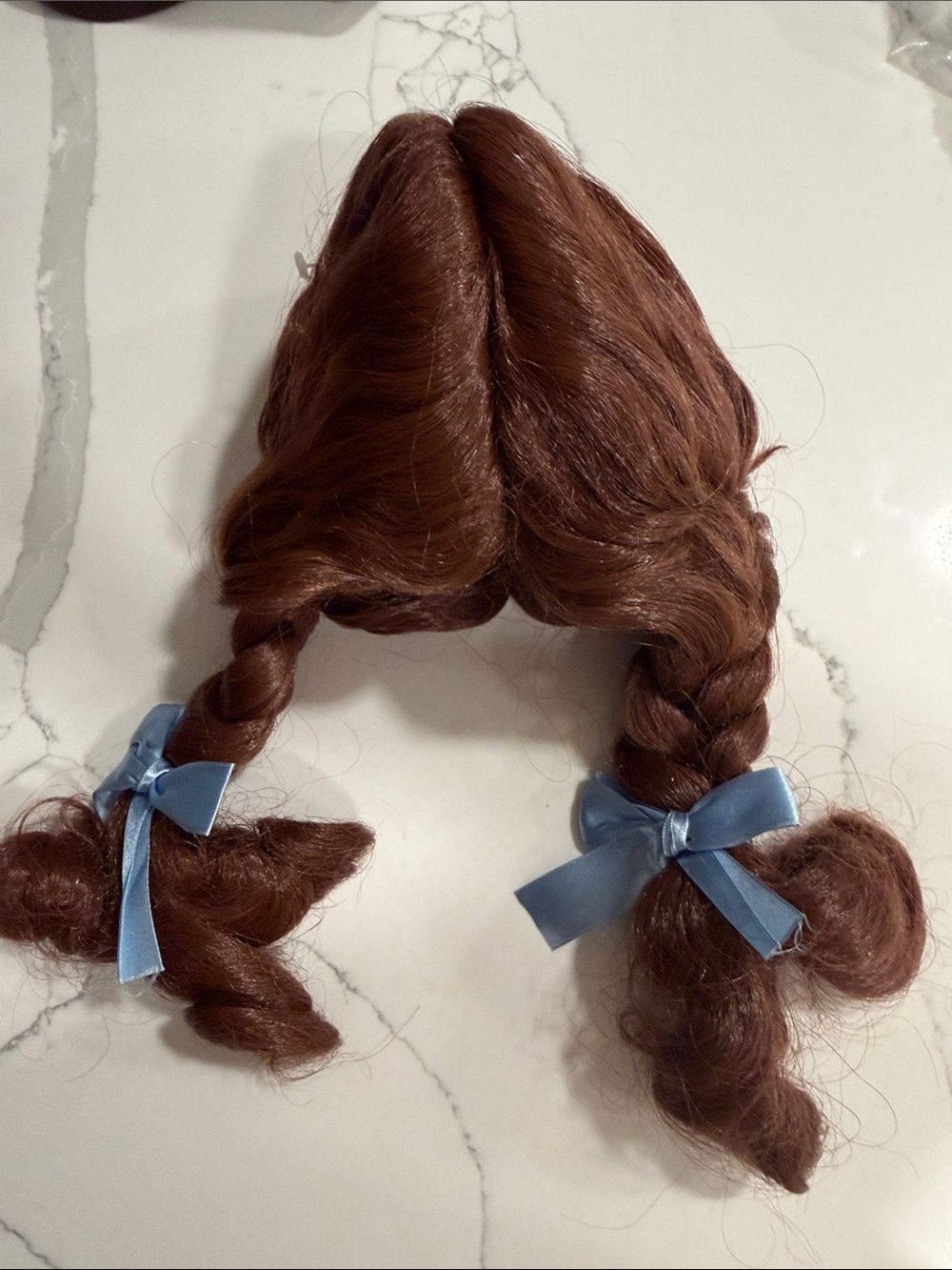 Brown Braided Hairpiece with Blue Ribbon Accents - Dorothy Wig